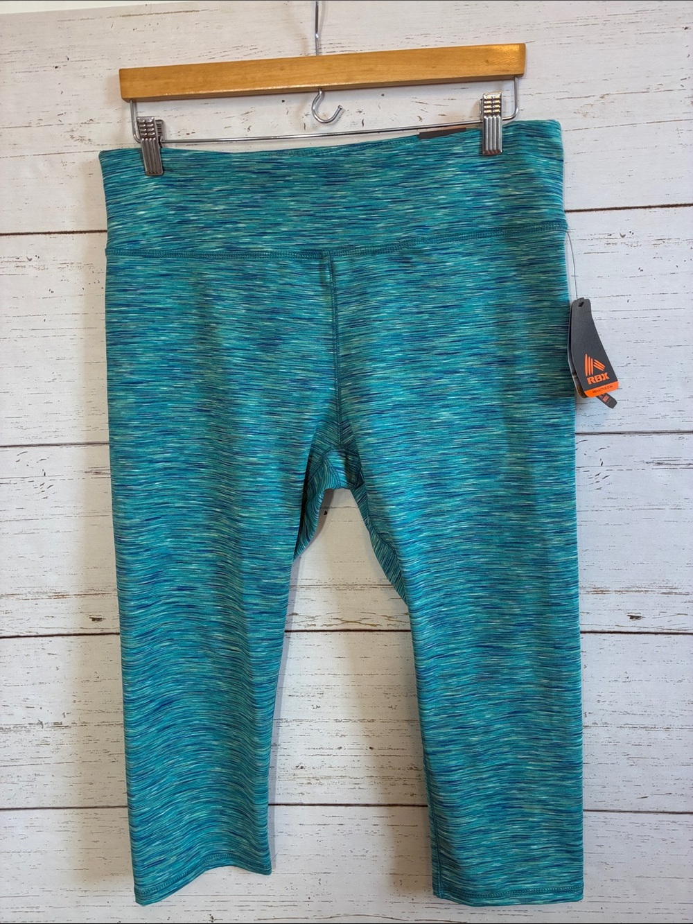 RBX  Turquoise Blue  Space-Dyed Capri Legth Workout Leggings, sz XL, NWT